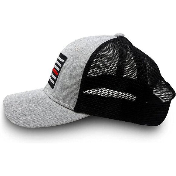 Gray Thin Red Line American Flag Trucker Hat – Mesh Back - Picture 2 of 4